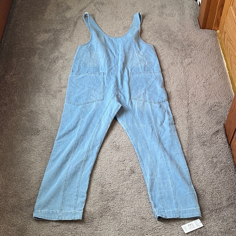 Cupshe Light Wash Denim Overalls Wide Leg Utility Bib SIZE S - Picture 1 of 9